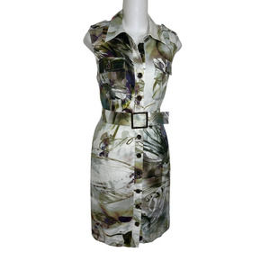 Yansi‎ Fugel Ramie Button Front Shirt Dress Abstract Print ~.4